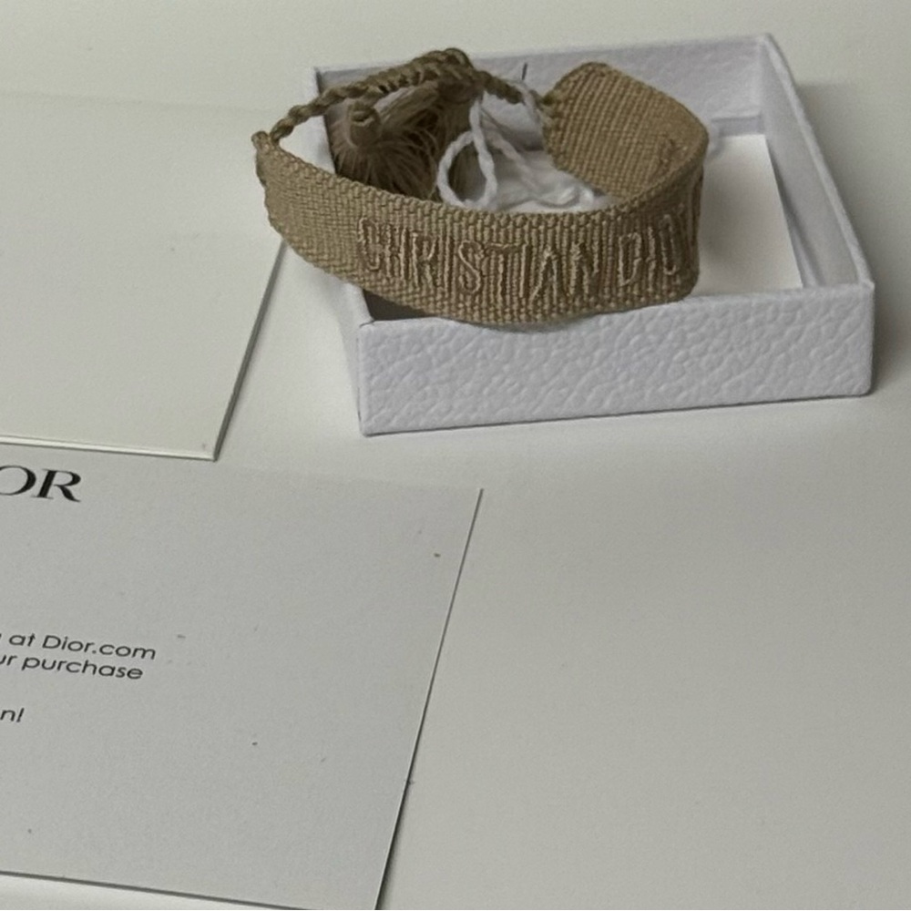 Christian Dior Friendship Bracelet Dark Tan Solid Embroidered Bracelet Women